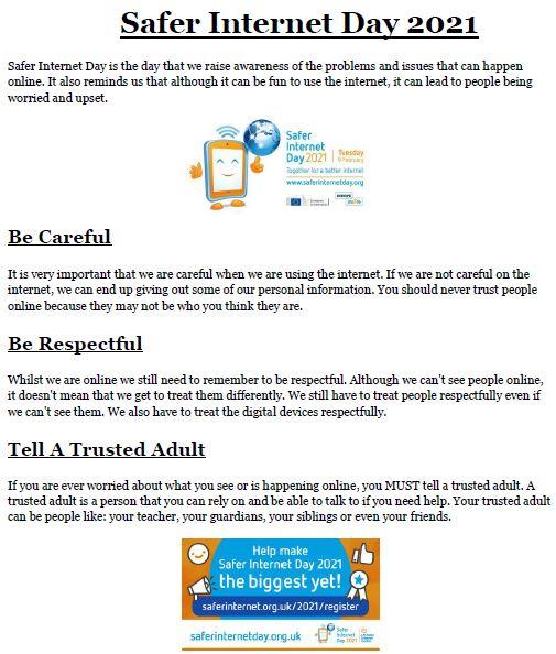 Year 6 Safer Internet Day Poster 2021 