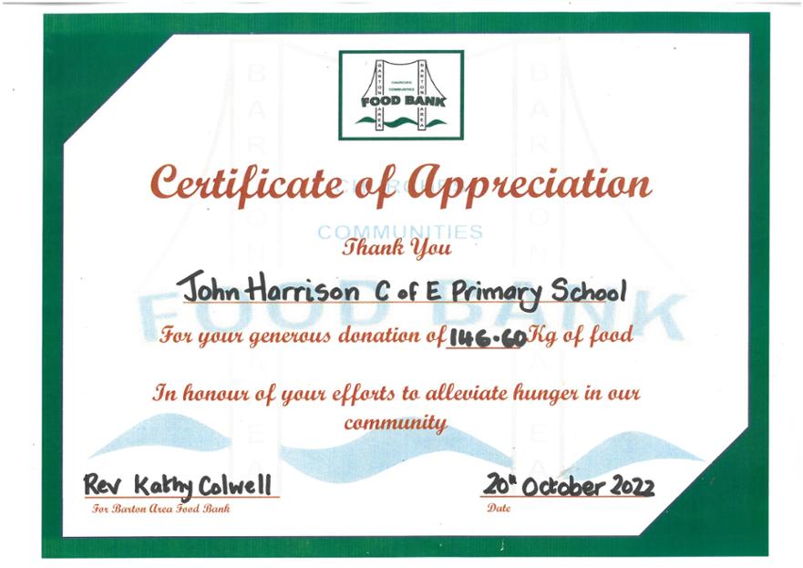 foodbank certificate